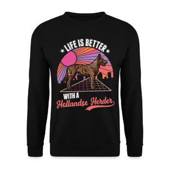 Das Leben ist ist mit einem Hollandse Herder - Unisex Pullover - Schwarz - Vorne - Alina (178cm) & Michal (187cm)