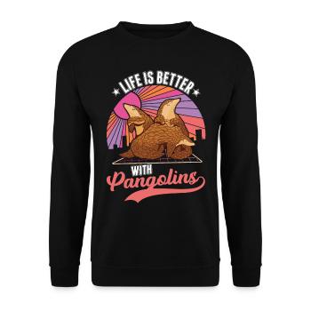 Das Leben ist besser mit einem Pangolin - Unisex Pullover - Schwarz - Vorne - Alina (178cm) & Michal (187cm)