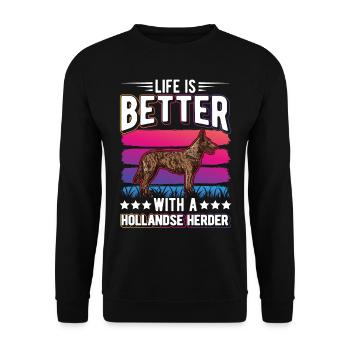 Das Leben ist ist mit einem Hollandse Herder - Unisex Pullover - Schwarz - Vorne - Alina (178cm) & Michal (187cm)