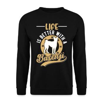 La vie est meilleure avec un Basenji - Sweat-shirt Unisexe - noir - Devant - Alina (178cm) & Michal (187cm)