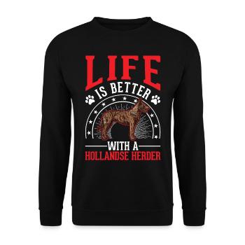 Das Leben ist ist mit einem Hollandse Herder - Unisex Pullover - Schwarz - Vorne - Alina (178cm) & Michal (187cm)
