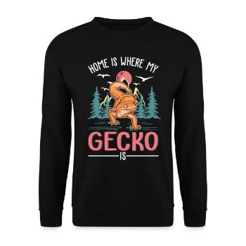 Zuhause ist wo mein Gecko ist - Unisex Pullover - Schwarz - Vorne - Alina (178cm) & Michal (187cm)