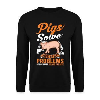 Schweine Geschenk Landwirt Schweinchen - Unisex Pullover - Schwarz - Vorne - Alina (178cm) & Michal (187cm)