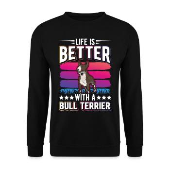 La vie est meilleure avec un bull terrier - Sweat-shirt Unisexe - noir - Devant - Alina (178cm) & Michal (187cm)