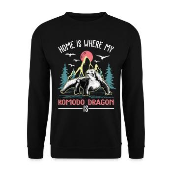 La maison est l’endroit où mon dragon de Komodo est Waran - Sweat-shirt Unisexe - noir - Devant - Alina (178cm) & Michal (187cm)
