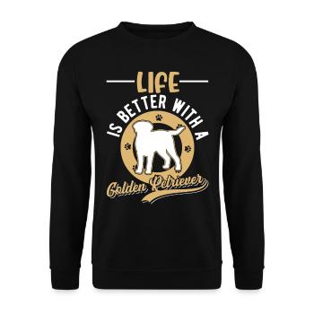 Das Leben ist besser mit einem Golden Retriever - Unisex Pullover - Schwarz - Vorne - Alina (178cm) & Michal (187cm)