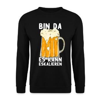 Es Kann Eskalieren Humorvolles Bier Trinken - Unisex Pullover - Schwarz - Vorne - Alina (178cm) & Michal (187cm)