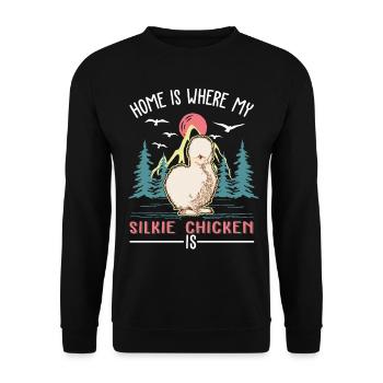 La maison est là où se trouve mon poulet soyeux - Sweat-shirt Unisexe - noir - Devant - Alina (178cm) & Michal (187cm)
