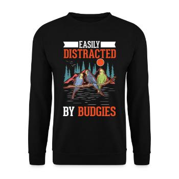 Facilement distrait par Budgies Budgie - Sweat-shirt Unisexe - noir - Devant - Alina (178cm) & Michal (187cm)