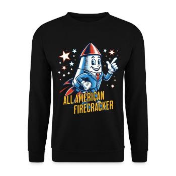 All American Firecracker Retro Vintage Design - Unisex Pullover - Schwarz - Vorne - Alina (178cm) & Michal (187cm)