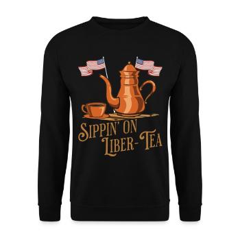 Siroter du thé Liber-tea Independence Day Fun - Sweat-shirt Unisexe - noir - Devant - Alina (178cm) & Michal (187cm)
