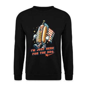 Here For BBQ Funny Hotdog Design 4th of July - Unisex Pullover - Schwarz - Vorne - Alina (178cm) & Michal (187cm)