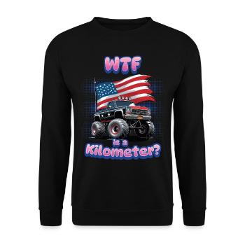 WTF Is Kilometer Lustiger Metrischer Witz - Unisex Pullover - Schwarz - Vorne - Alina (178cm) & Michal (187cm)