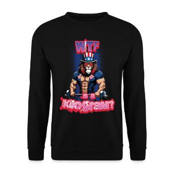 WTF est un kilogramme musclé bodybuilder Leo - Sweat-shirt Unisexe - noir - Devant - Alina (178cm) & Michal (187cm)