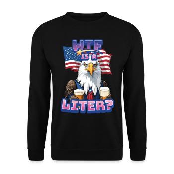 WTF is Liter Eagle with Beer Funny Metric Pun - Unisex Sweatshirt - black - Front - Alina (178cm) & Michal (187cm)