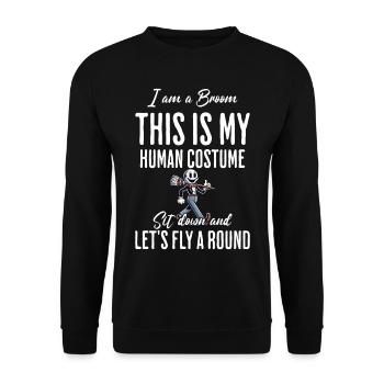 Lustige Halloween Hexe Flieg Mit Mir Bin Ein Besen - Unisex Pullover - Schwarz - Vorne - Alina (178cm) & Michal (187cm)