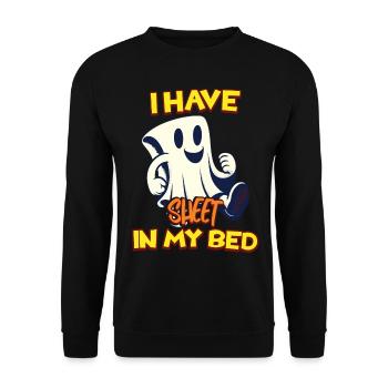 Lustiger Geister Spruch there is sheet in my bed - Unisex Sweatshirt - black - Front - Alina (178cm) & Michal (187cm)