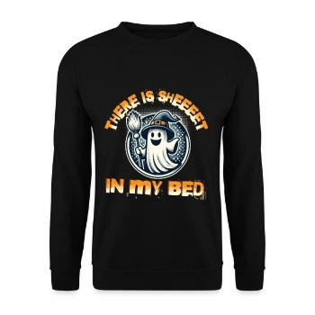 Lustiger Geister Spruch there is sheet in my bed - Unisex Sweatshirt - black - Front - Alina (178cm) & Michal (187cm)