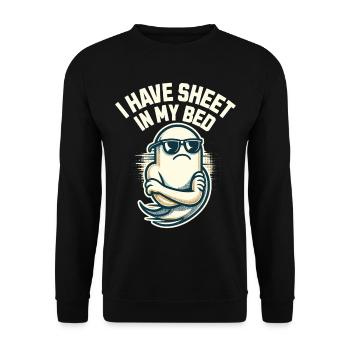 Funny ghost saying i have sheet in my bed - Unisex Sweatshirt - black - Front - Alina (178cm) & Michal (187cm)