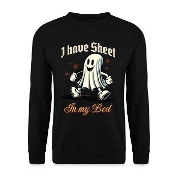 Halloween Kostüm Lustiger Geister Spruch - Unisex Pullover - Schwarz - Vorne - Alina (178cm) & Michal (187cm)