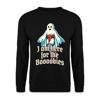 Lustiger Geister Spruch Für Die Boobies Halloween - Unisex Pullover - Schwarz - Vorne - Alina (178cm) & Michal (187cm)
