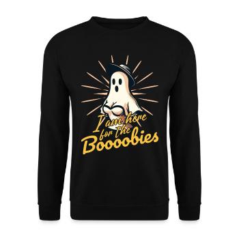 Lustiger Geister Spruch Für Die Boobies Kostüm - Unisex Pullover - Schwarz - Vorne - Alina (178cm) & Michal (187cm)