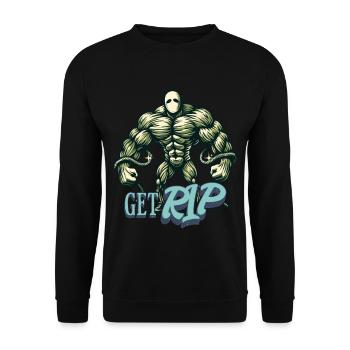 Lustiger Wortspiel Spruch Muskulöser Zombie - Unisex Pullover - Schwarz - Vorne - Alina (178cm) & Michal (187cm)