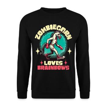 Zombie Einhorn Liebhaber Lustiger Halloween Spruch - Unisex Pullover - Schwarz - Vorne - Alina (178cm) & Michal (187cm)