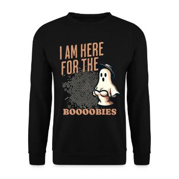 Lustiger Geister Spruch Für Die Boobies - Unisex Pullover - Schwarz - Vorne - Alina (178cm) & Michal (187cm)