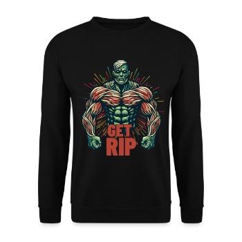 Get RIP Muskulöser Zombie Bodybuilder Spruch - Unisex Pullover - Schwarz - Vorne - Alina (178cm) & Michal (187cm)