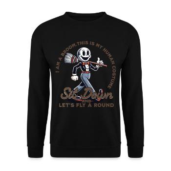 Lustiger Halloween Spruch Bin Ein Besen - Unisex Pullover - Schwarz - Vorne - Alina (178cm) & Michal (187cm)