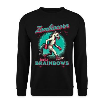 Zombie Einhorn Lustiger Halloween Spruch - Unisex Pullover - Schwarz - Vorne - Alina (178cm) & Michal (187cm)