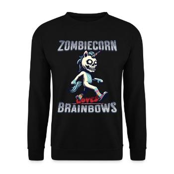Zombicorn Liebt Brainbows Lustiges Halloween - Unisex Pullover - Schwarz - Vorne - Alina (178cm) & Michal (187cm)