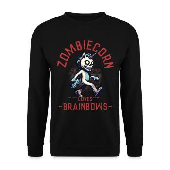 Zombiecorn Liebt Brainbows Gruseliges Einhorn - Unisex Pullover - Schwarz - Vorne - Alina (178cm) & Michal (187cm)