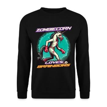 Zombiecorn Liebt Brainbows Zombie Einhorn - Unisex Pullover - Schwarz - Vorne - Alina (178cm) & Michal (187cm)