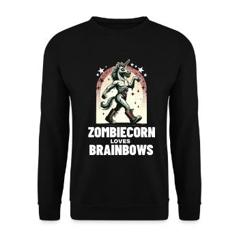 Zombiecorn Liebt Brainbows Gruseliges Einhorn - Unisex Pullover - Schwarz - Vorne - Alina (178cm) & Michal (187cm)