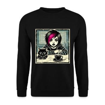 Pastell Goth Style Mürrischer Katzenliebhaber - Unisex Pullover - Schwarz - Vorne - Alina (178cm) & Michal (187cm)