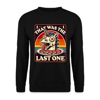 Witziger Einhorn Spruch Dunkler Humor Lustiger - Unisex Pullover - Schwarz - Vorne - Alina (178cm) & Michal (187cm)