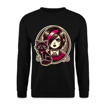 Pastell Goth Style Mürrischer Katzenliebhaber Goth - Unisex Pullover - Schwarz - Vorne - Alina (178cm) & Michal (187cm)