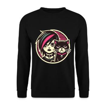 Pastell Goth Style Mürrischer Katzenliebhaber - Unisex Pullover - Schwarz - Vorne - Alina (178cm) & Michal (187cm)