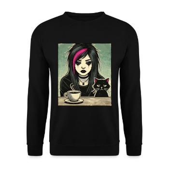 Pastell Goth Style Mürrischer Katzenliebhaber Goth - Unisex Pullover - Schwarz - Vorne - Alina (178cm) & Michal (187cm)
