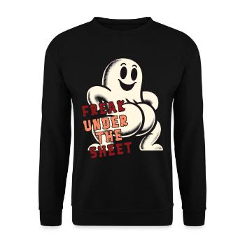 Freak in the Sheet Lustiges Gespenster Design - Unisex Pullover - Schwarz - Vorne - Alina (178cm) & Michal (187cm)