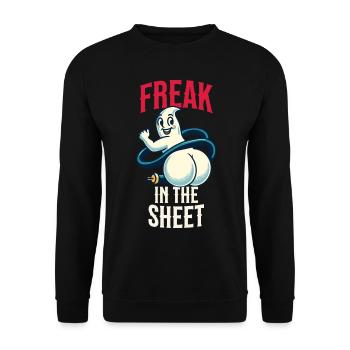 Freak Under Sheet Lustiges Gespenster Design - Unisex Pullover - Schwarz - Vorne - Alina (178cm) & Michal (187cm)