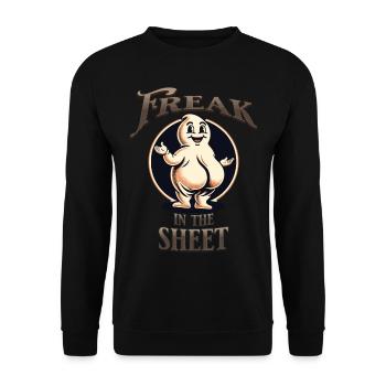 Freak Under the Sheet Lustiges Gespenster Design - Unisex Pullover - Schwarz - Vorne - Alina (178cm) & Michal (187cm)