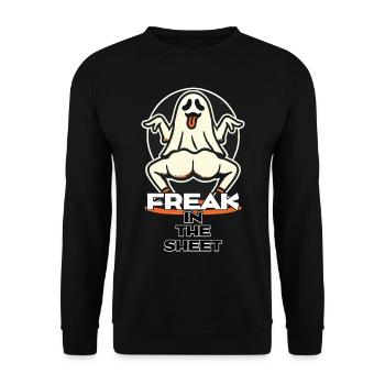 Freak in the Sheet Lustiges Gespenster Design - Unisex Pullover - Schwarz - Vorne - Alina (178cm) & Michal (187cm)