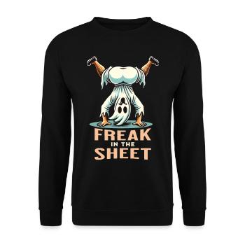 Freak In Sheet Lustiges Gespenster Design - Unisex Pullover - Schwarz - Vorne - Alina (178cm) & Michal (187cm)