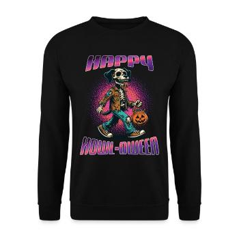 Happy Howl-oween Lustiger Halloween Hunde Spruch - Unisex Pullover - Schwarz - Vorne - Alina (178cm) & Michal (187cm)