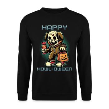 Happy Howl-o-ween Funny Halloween Dog Saying - Unisex Sweatshirt - black - Front - Alina (178cm) & Michal (187cm)