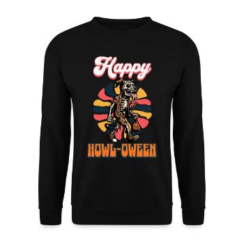 Happy Howl Oween Lustiger Hunde Halloween Spruch - Unisex Pullover - Schwarz - Vorne - Alina (178cm) & Michal (187cm)