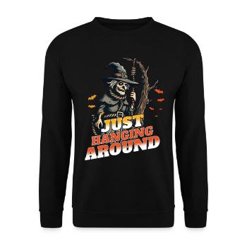 Funny Halloween Saying Just Hanging Around - Unisex Sweatshirt - black - Front - Alina (178cm) & Michal (187cm)
